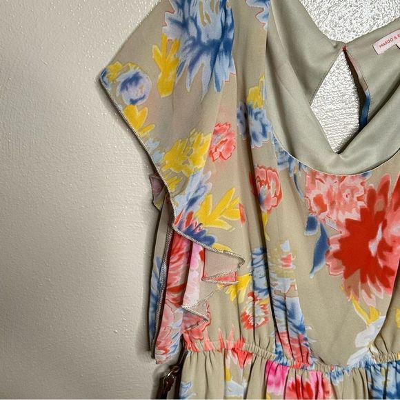 MARGO & Sebastian Tan Spring Floral Flowy Dress Size Medium - Picture 4 of 8